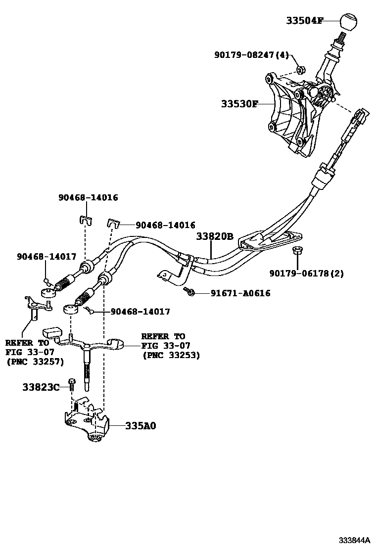 Toyota COROLLA Shift Lever & Retainer EPC diagram — 333844A
