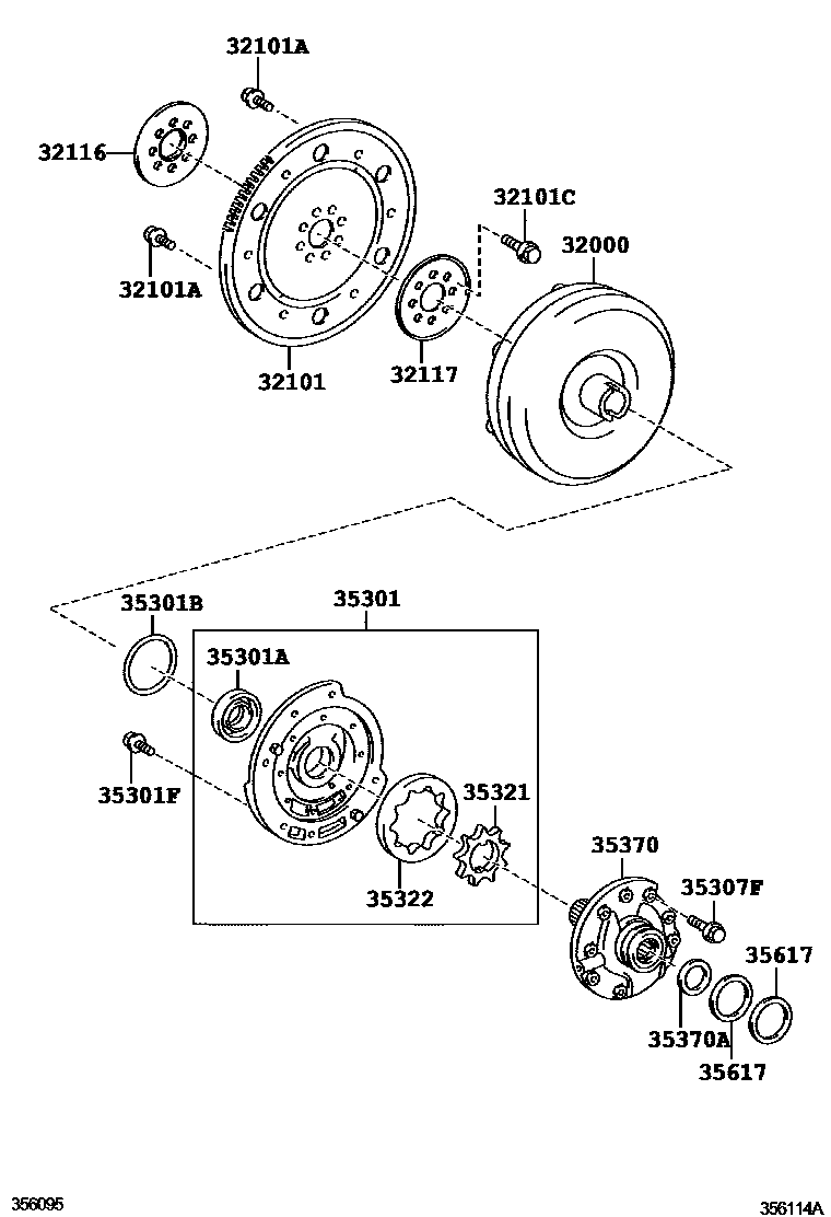Toyota COROLLA 变矩器、前油泵和链条(ATM) EPC diagram — 356114A