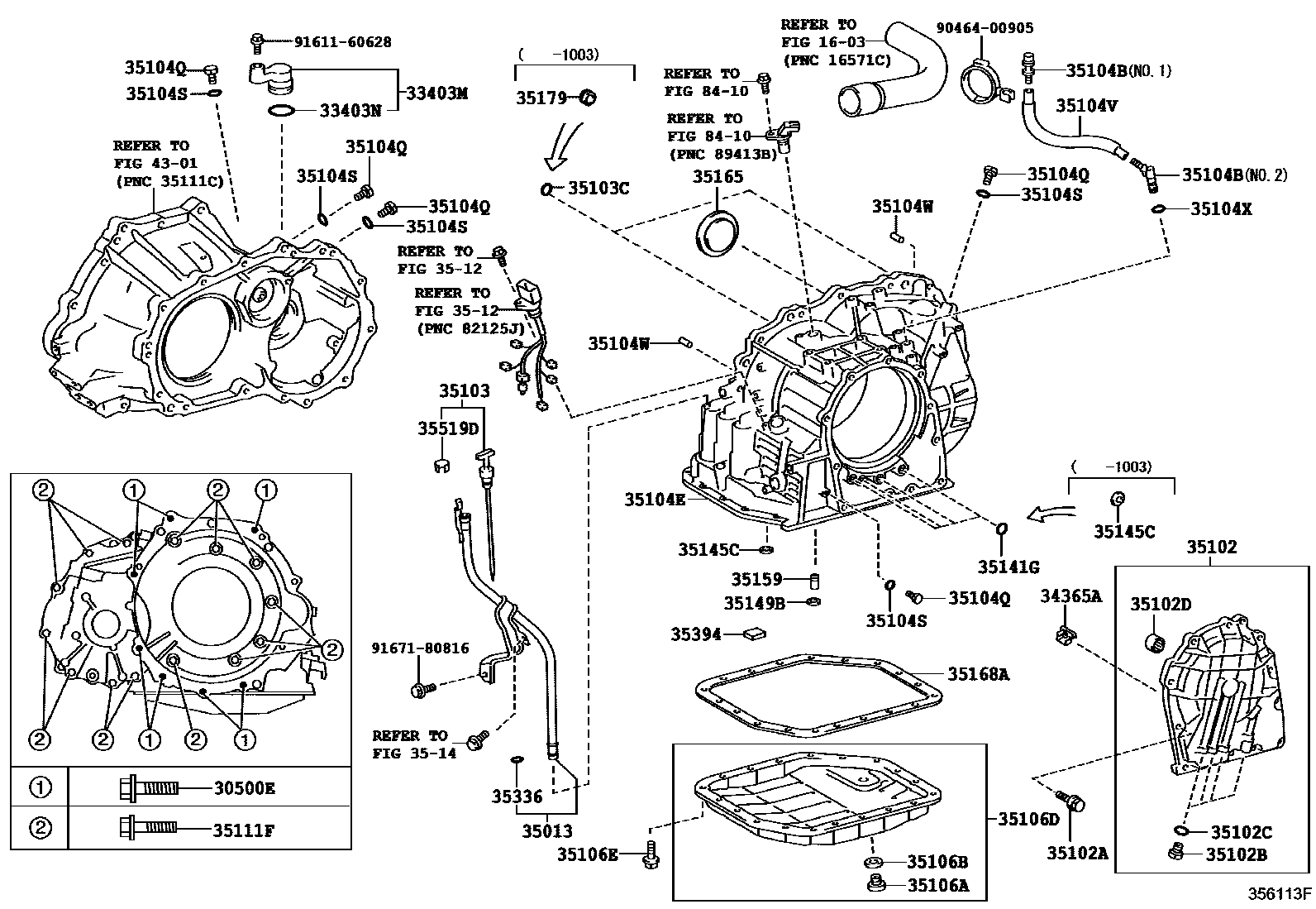 Toyota COROLLA 变速器壳和油底壳(ATM) EPC diagram — 356113F