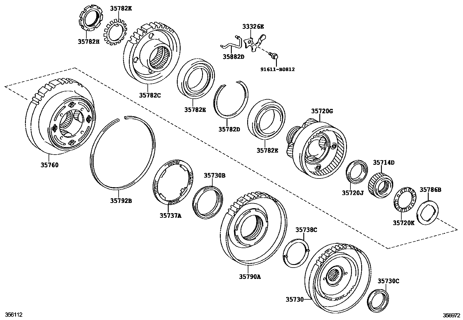 Toyota COROLLA 行星齿轮、倒档活塞和中间轴齿轮(ATM) EPC diagram — 356972