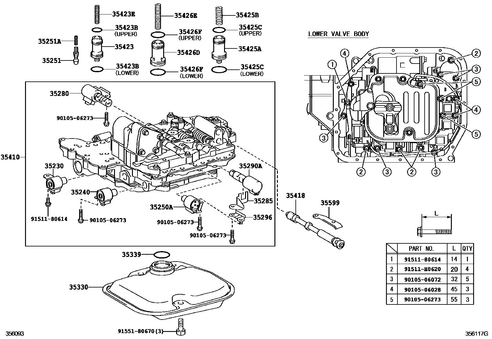 Toyota COROLLA 阀体和滤油网(ATM) EPC diagram — 356117G
