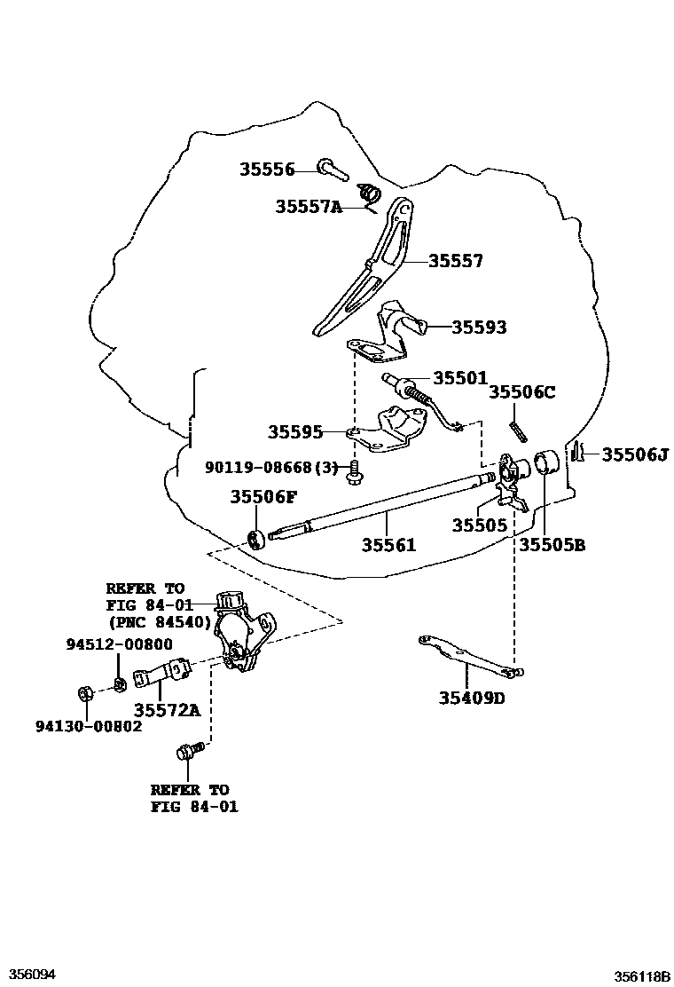 Toyota COROLLA 节气阀连杆和阀杆(ATM) EPC diagram — 356118B