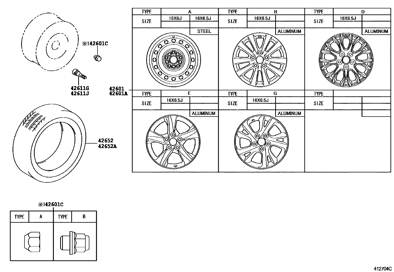 Toyota COROLLA 车轮和车轮盖 EPC diagram — 412704C