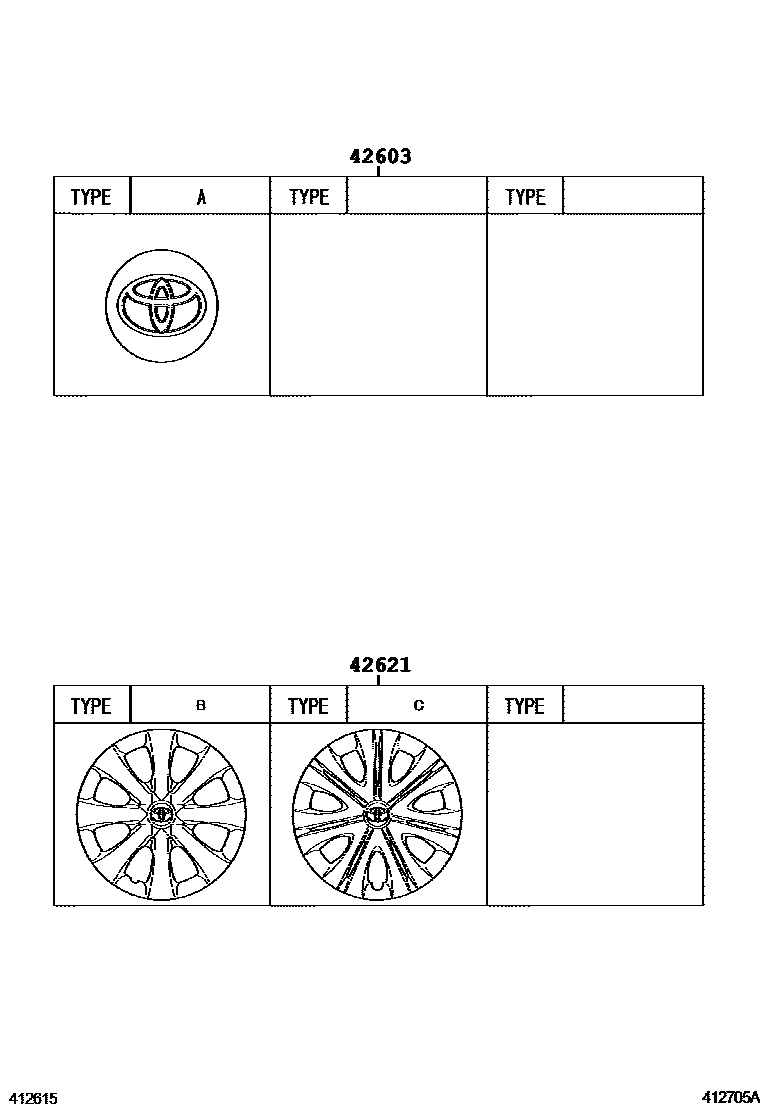 Toyota COROLLA 车轮和车轮盖 EPC diagram — 412705A