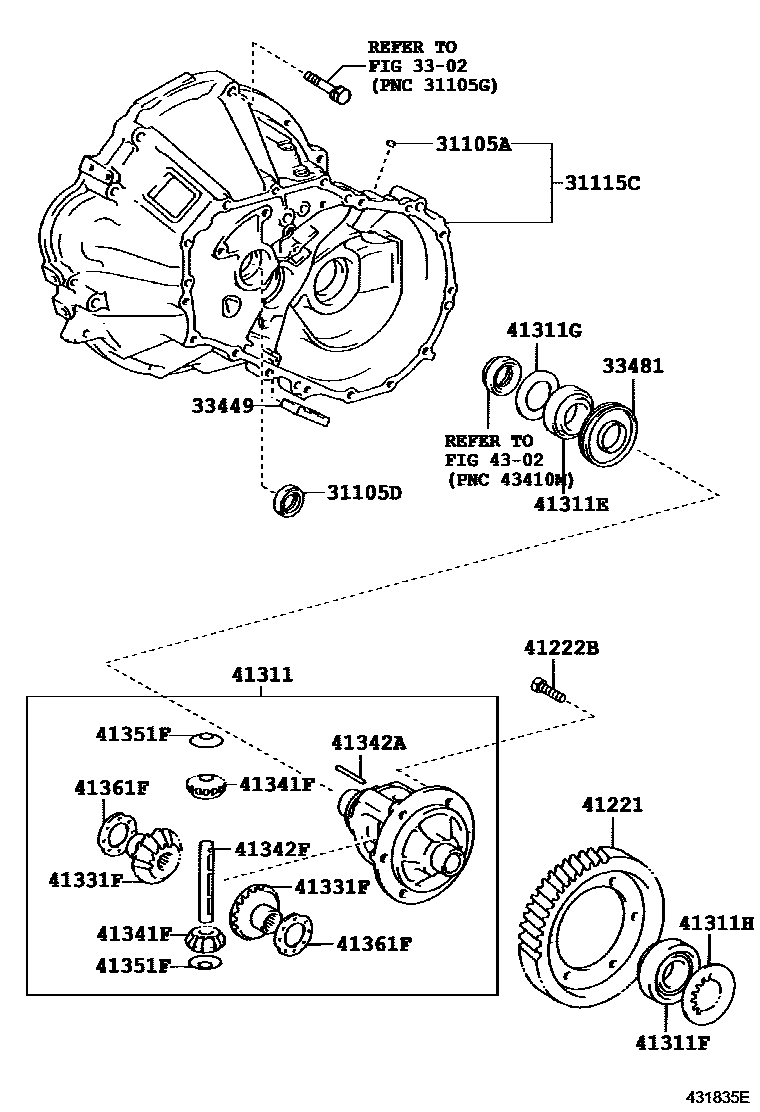 Toyota COROLLA 前桥壳和差速器 EPC diagram — 431835E
