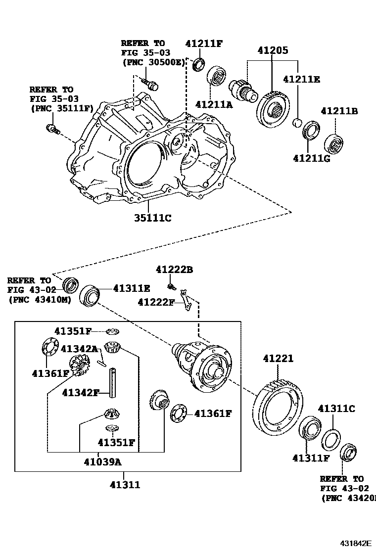 Toyota COROLLA 前桥壳和差速器 EPC diagram — 431842E