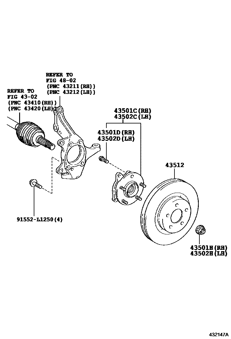 Toyota COROLLA Front Axle Hub EPC diagram — 432147A