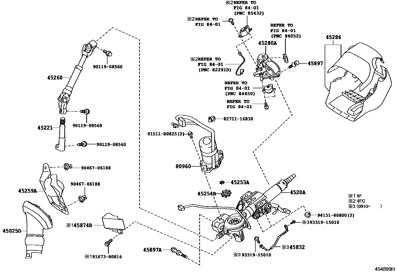 Toyota COROLLA Steering Column & Shaft EPC diagram — 454890H