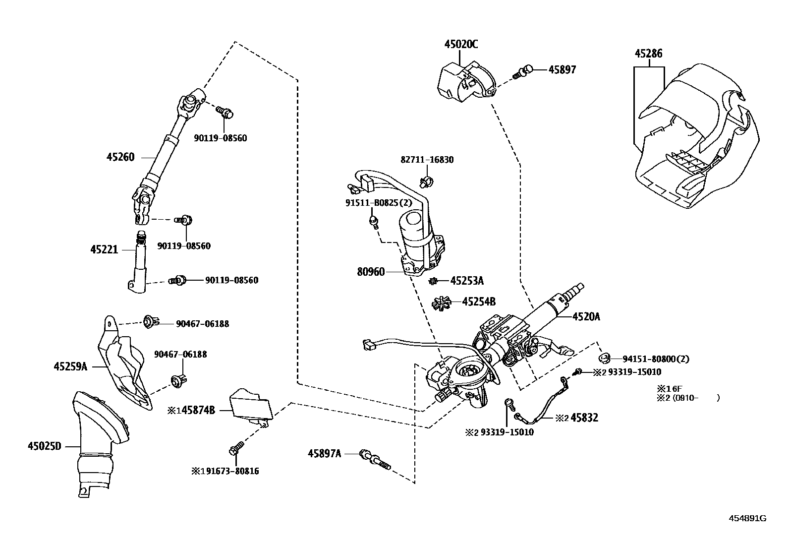 Toyota COROLLA Steering Column & Shaft EPC diagram — 454891G