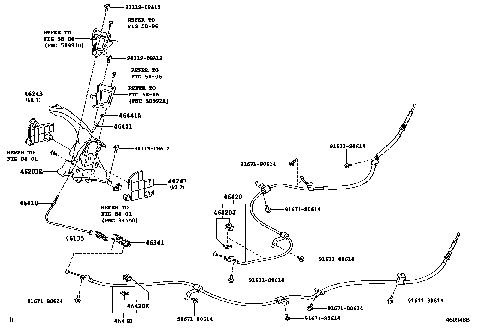 Toyota COROLLA Parking Brake & Cable EPC diagram — 460946B