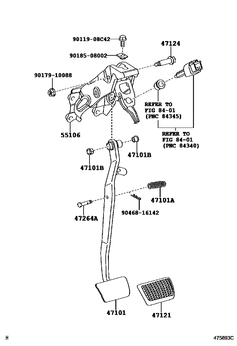 Toyota COROLLA Brake Pedal & Bracket EPC diagram — 475893C