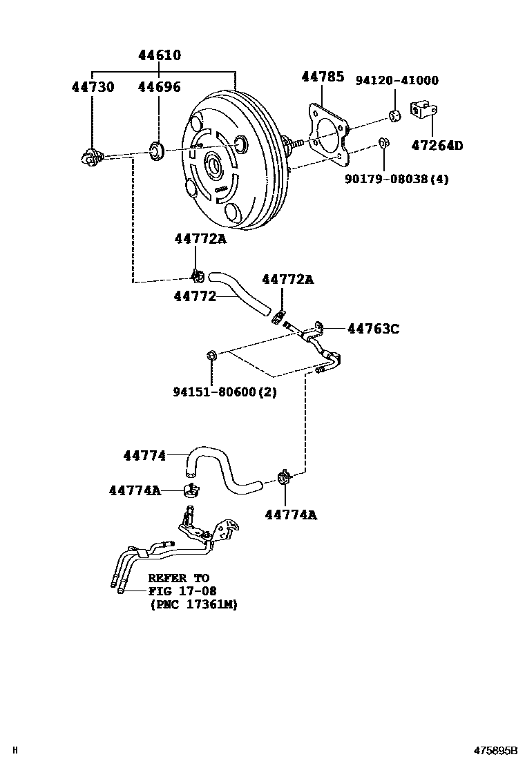 Toyota COROLLA 制动助力器和真空管 EPC diagram — 475895B