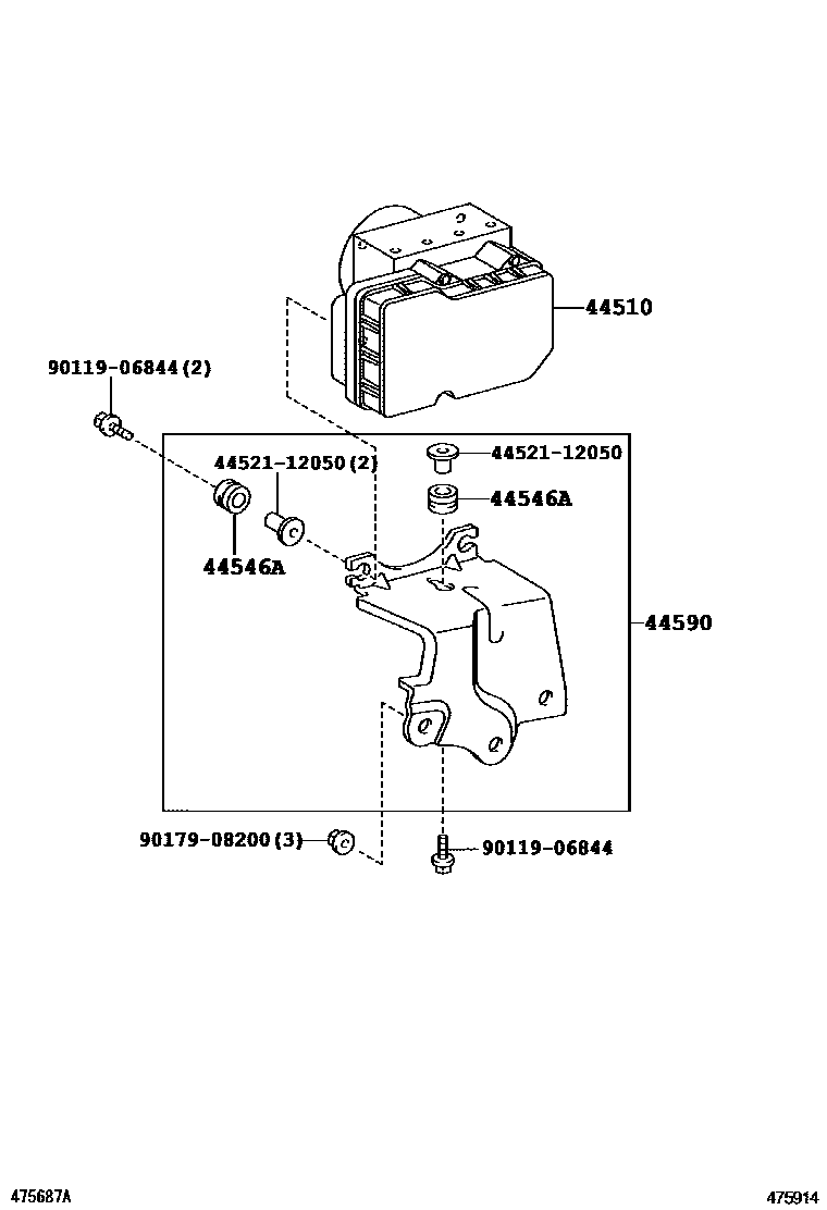 Toyota COROLLA 制动配管和卡箍 EPC diagram — 475914