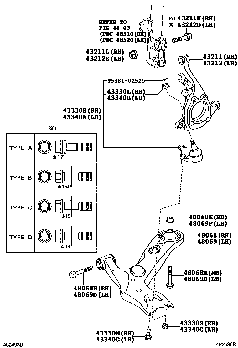 Toyota COROLLA 前桥控制臂和转向节 EPC diagram — 482586B