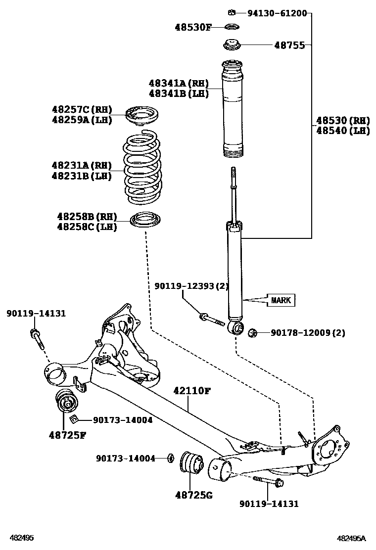 Toyota COROLLA Rear Spring & Shock Absorber EPC diagram — 482495A