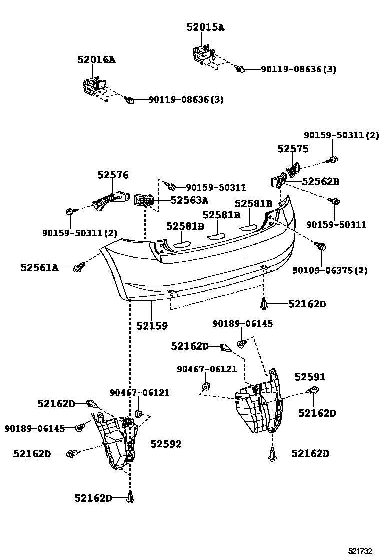 Toyota COROLLA 后保险杠及附件 EPC diagram — 521732