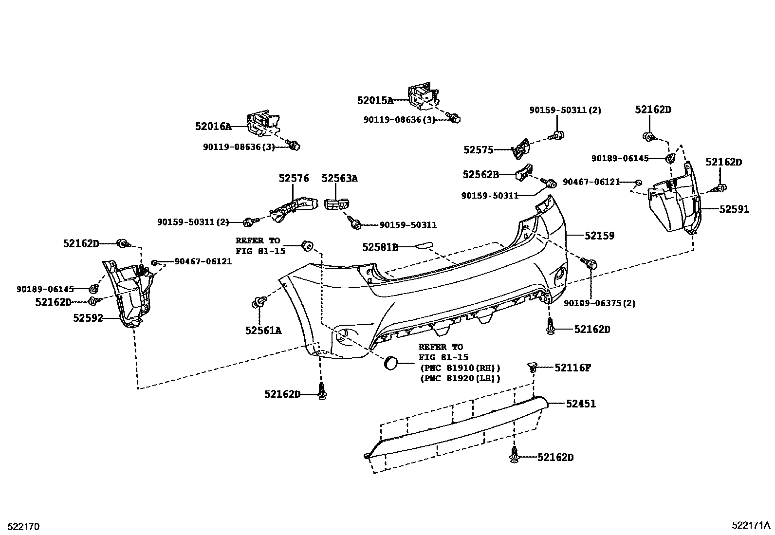 Toyota COROLLA 后保险杠及附件 EPC diagram — 522171A