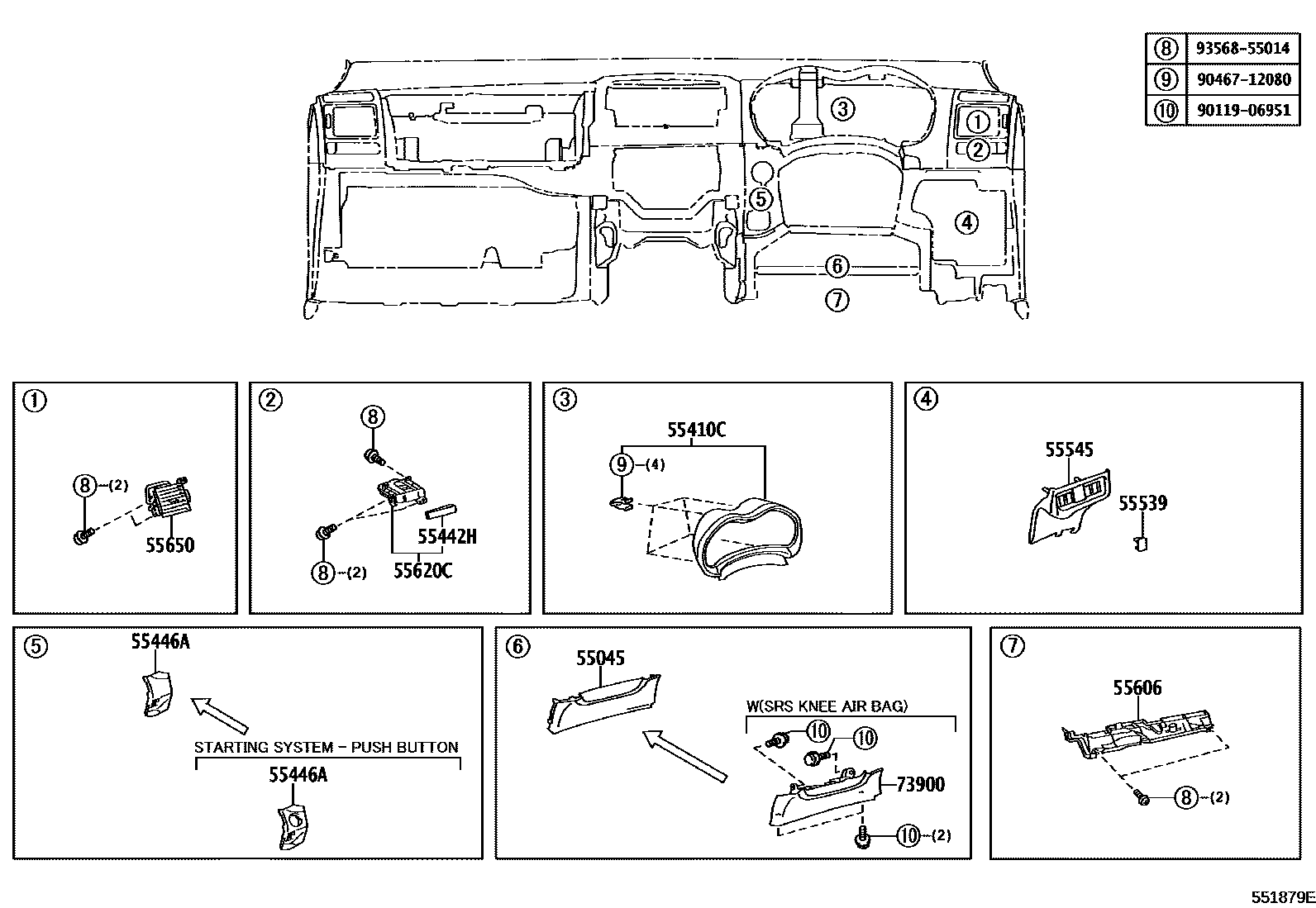 Toyota COROLLA 仪表板和手套箱 EPC diagram — 551879E