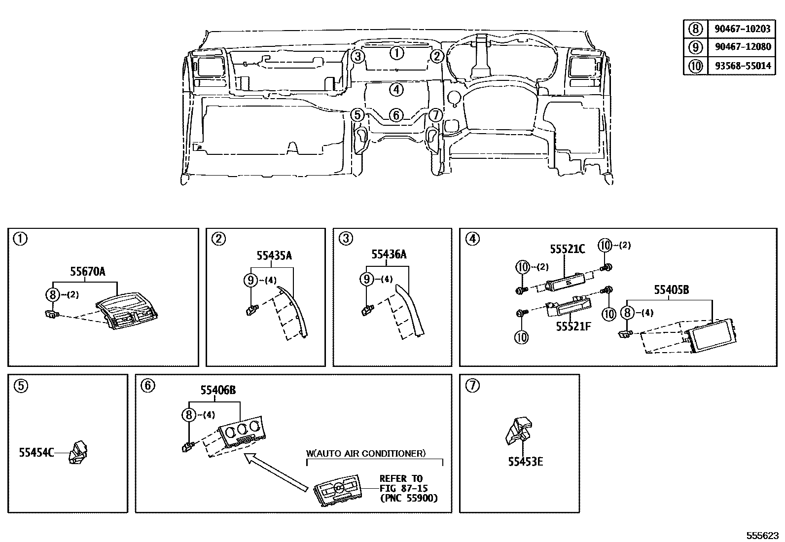 Toyota COROLLA 仪表板和手套箱 EPC diagram — 555623