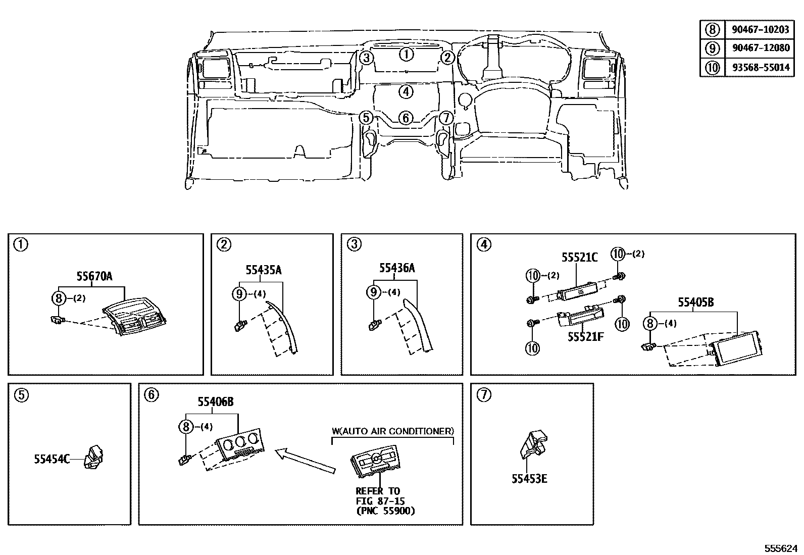 Toyota COROLLA 仪表板和手套箱 EPC diagram — 555624