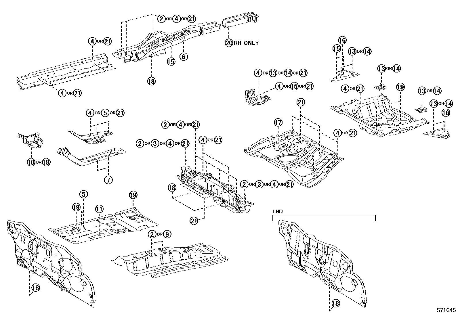 Toyota COROLLA hole plug EPC diagram — 571645