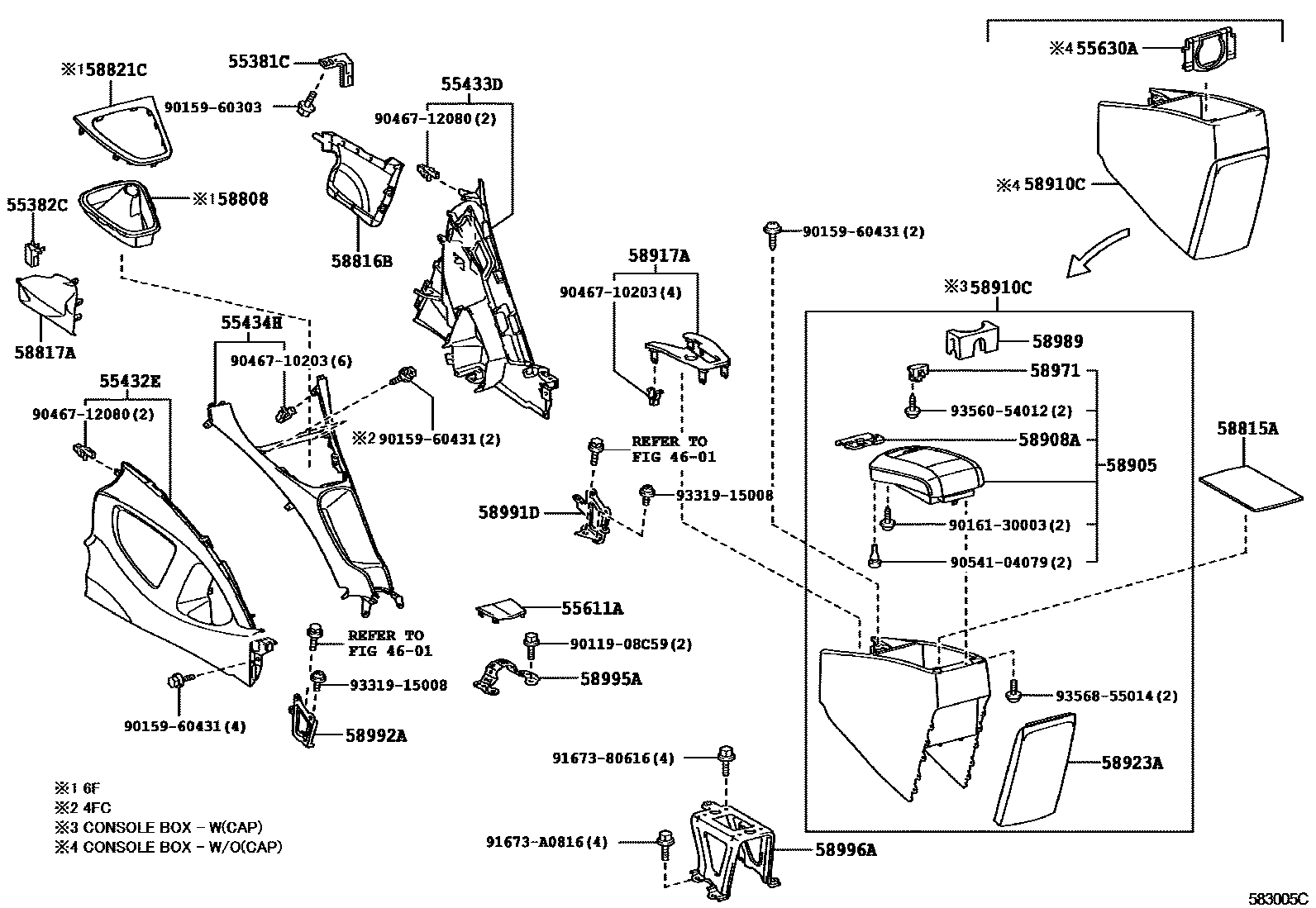 Toyota COROLLA 中央扶手箱和支架 EPC diagram — 583005C