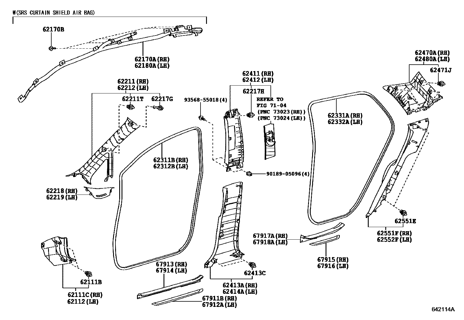 Toyota COROLLA 内饰板和车门防水胶条 EPC diagram — 642114A