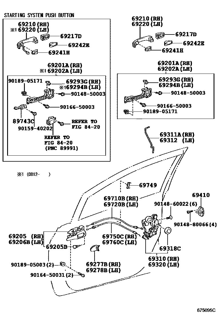 Toyota COROLLA 前门锁和车门把手 EPC diagram — 675095C