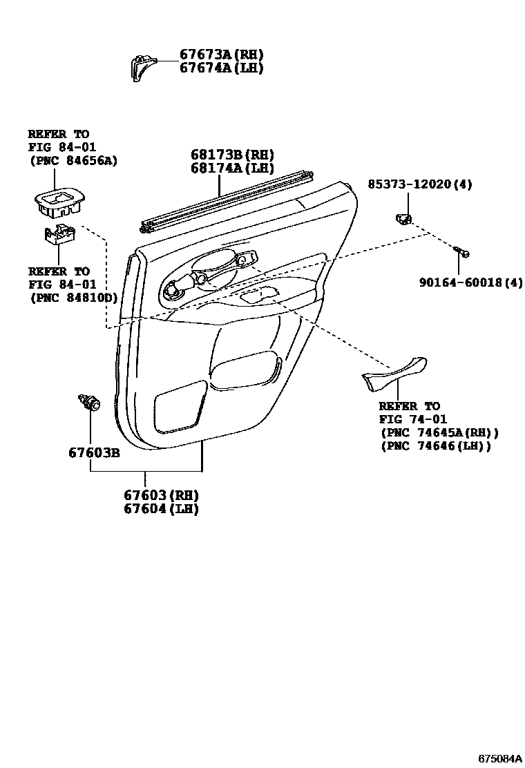 Toyota COROLLA 后门板和后门玻璃 EPC diagram — 675084A