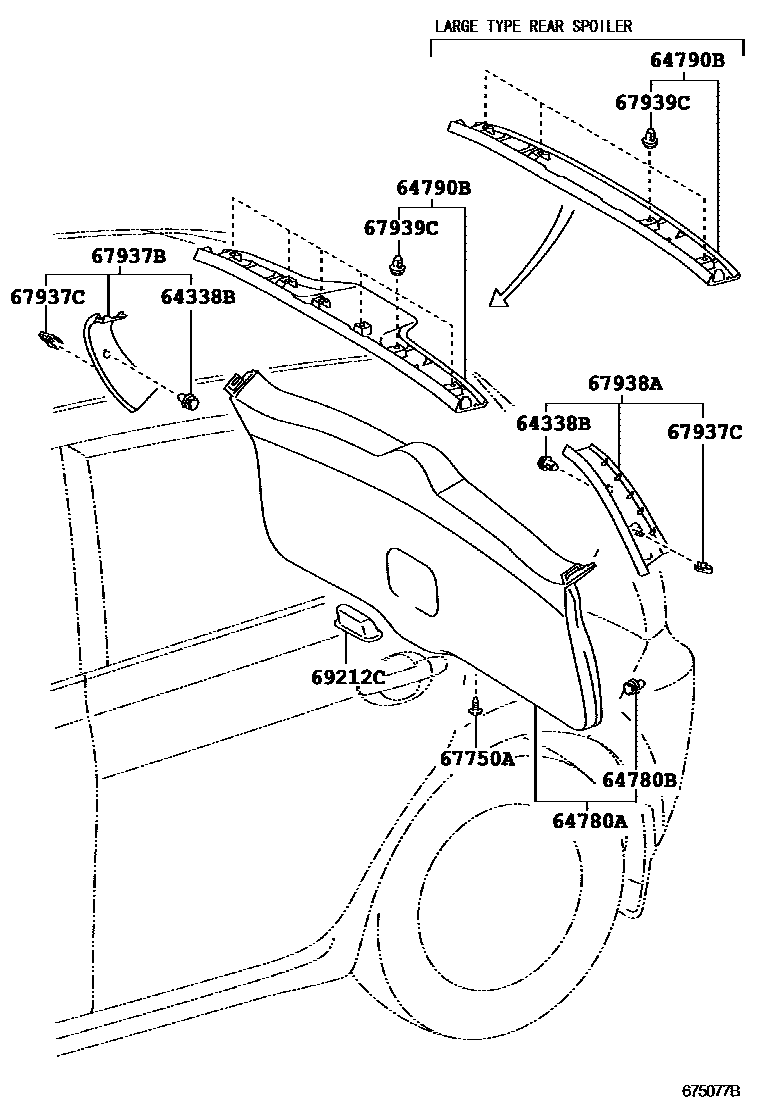 Toyota COROLLA 背门板和背门玻璃 EPC diagram — 675077B