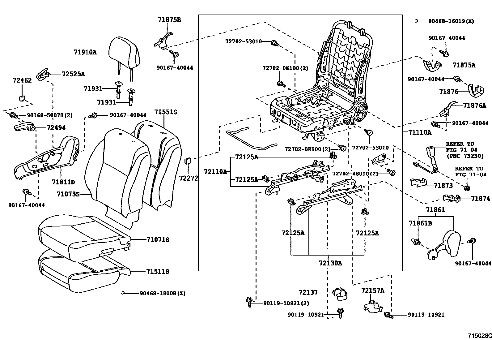 Toyota COROLLA 前排座椅和座椅滑轨 EPC diagram — 715028C