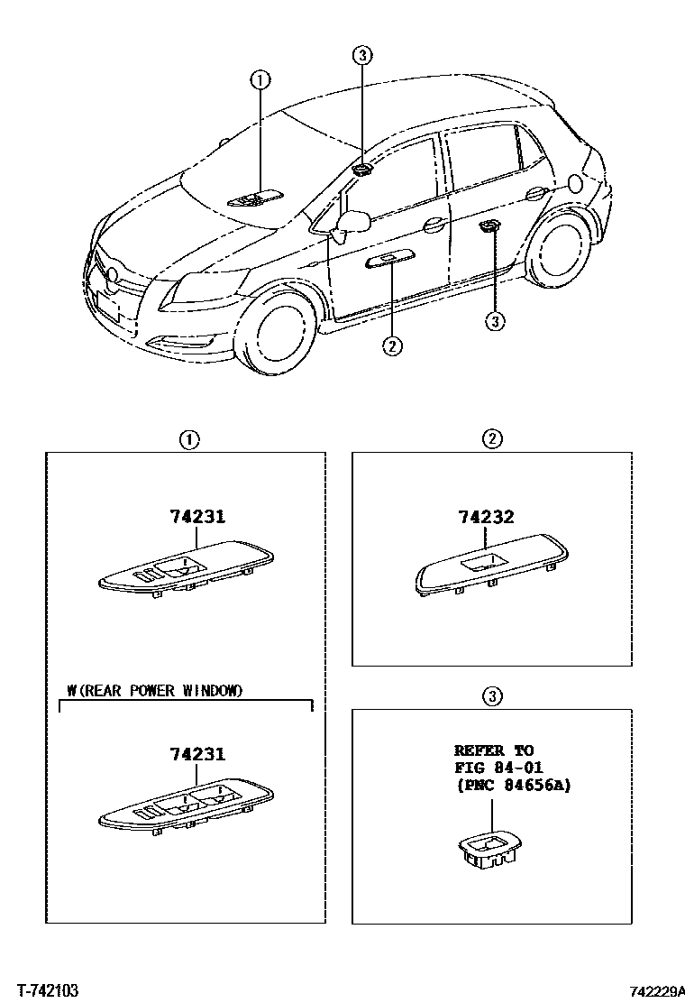 Toyota COROLLA 扶手和遮阳板 EPC diagram — 742229A