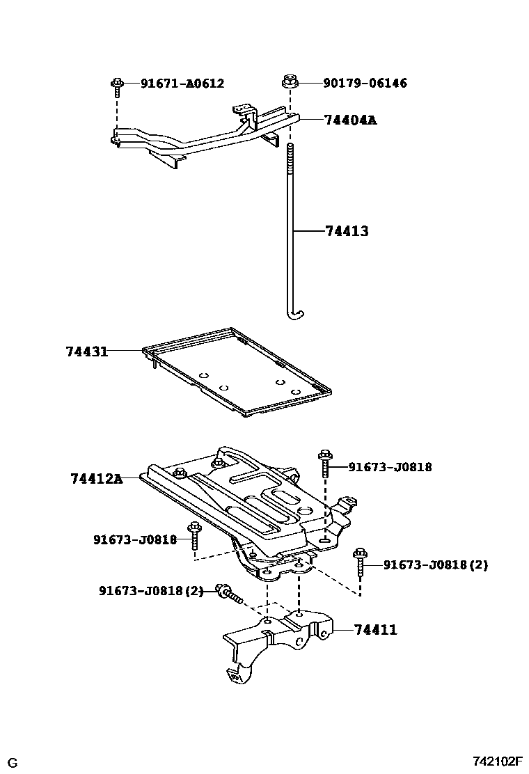 Toyota COROLLA battery holder EPC diagram — 742102F