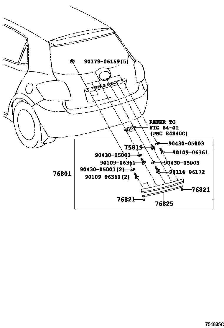 Toyota COROLLA 后防护条 EPC diagram — 751835C