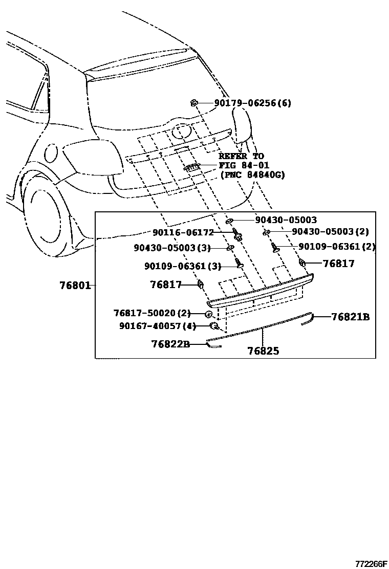Toyota COROLLA 后防护条 EPC diagram — 752266F