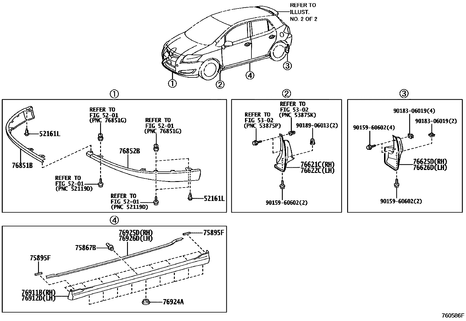 Toyota COROLLA 挡泥板和扰流板 EPC diagram — 760586F
