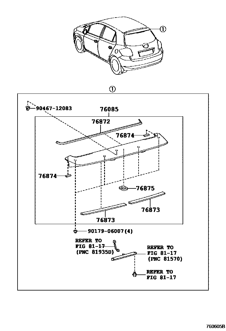 Toyota COROLLA 挡泥板和扰流板 EPC diagram — 760605B
