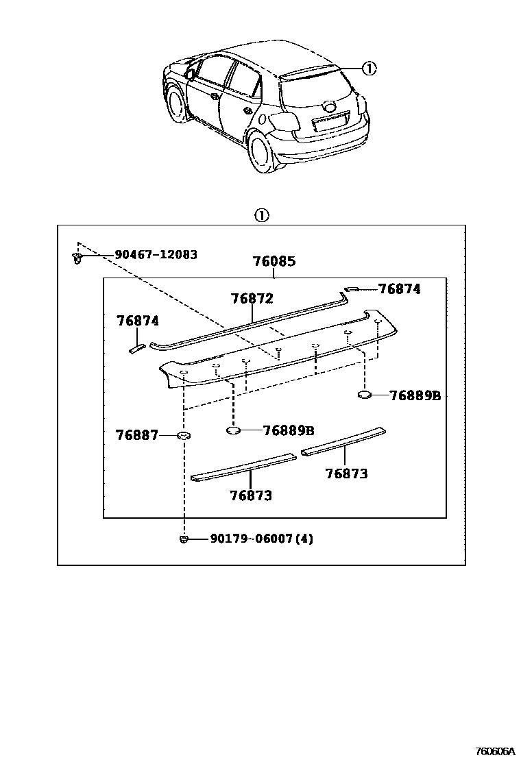 Toyota COROLLA 挡泥板和扰流板 EPC diagram — 760606A