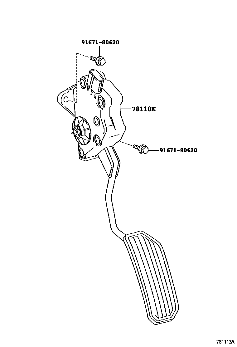 Toyota COROLLA accelerator pedal connecting rod EPC diagram — 781113A