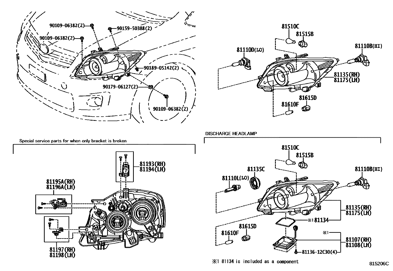 Toyota COROLLA Headlamp EPC diagram — 815206C