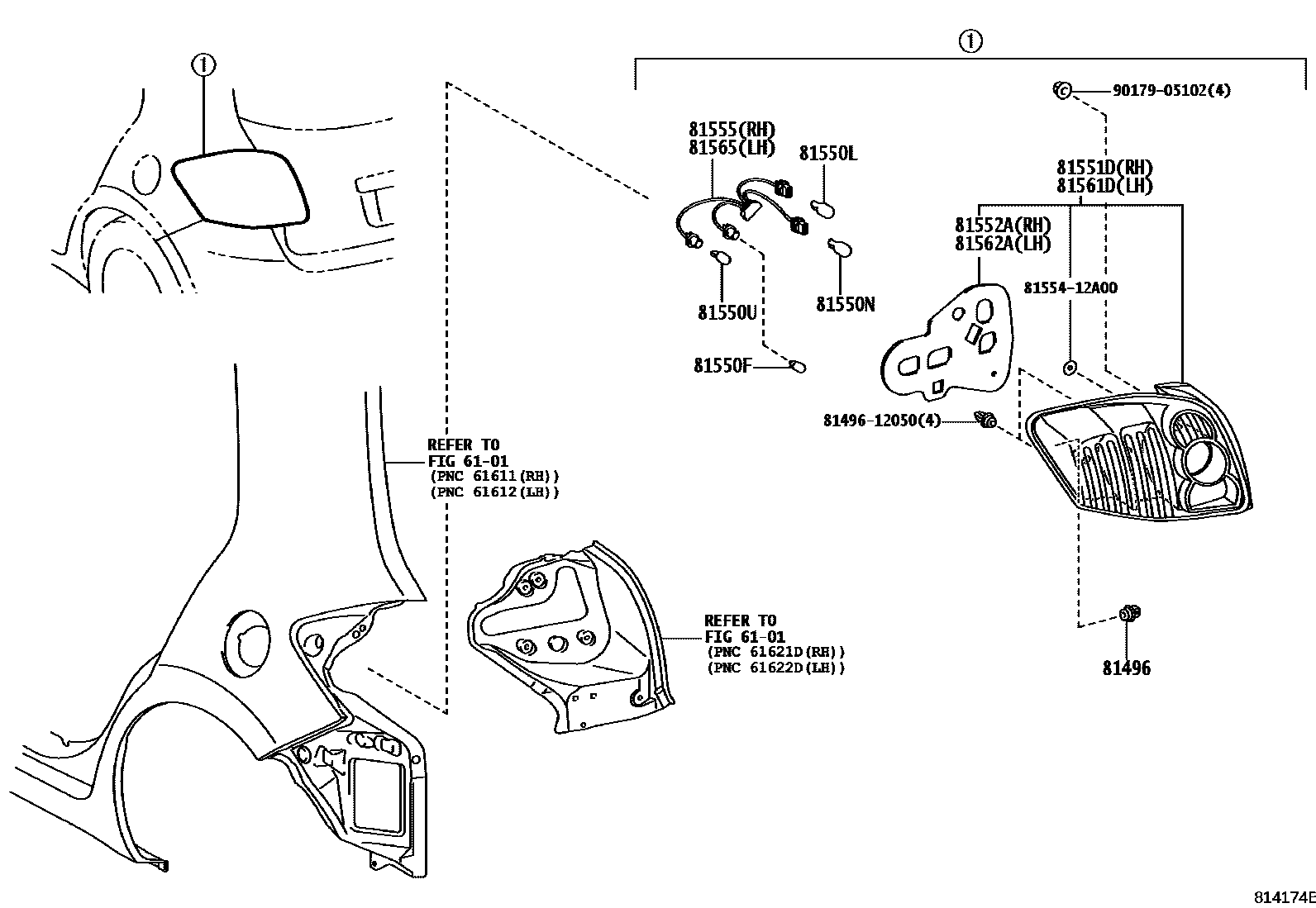 Toyota COROLLA 后组合灯 EPC diagram — 814174B