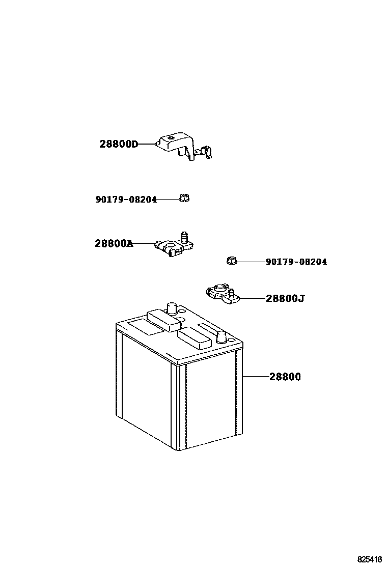 Toyota COROLLA 蓄电池和蓄电池电缆 EPC diagram — 825418