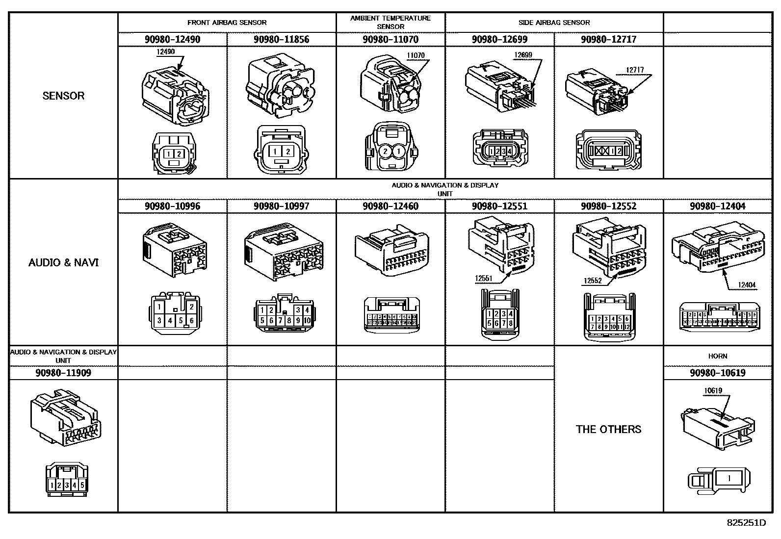 Toyota COROLLA 线束和卡夹 EPC diagram — 825251D