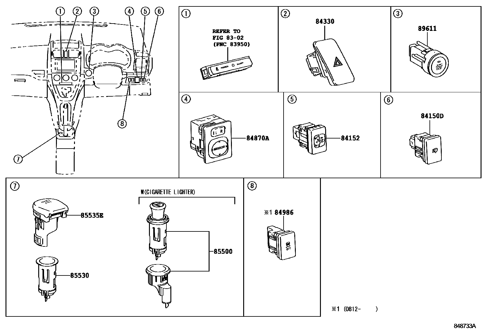 Toyota COROLLA 开关和继电器和ECU EPC diagram — 848733A
