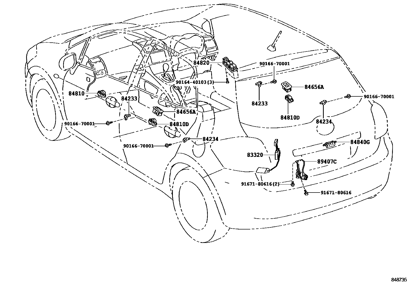 Toyota COROLLA 开关和继电器和ECU EPC diagram — 848735