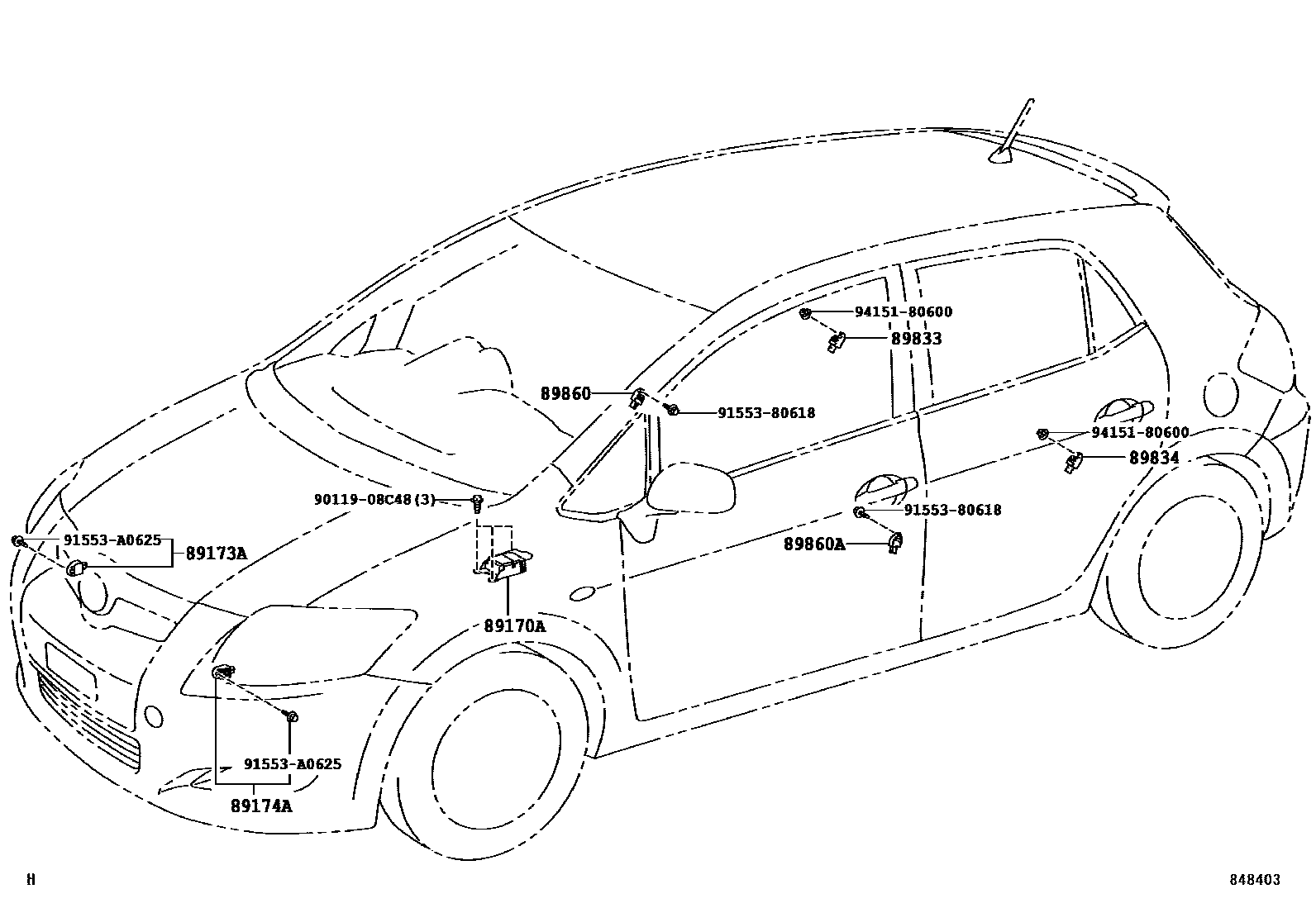Toyota COROLLA 空气囊 EPC diagram — 848403
