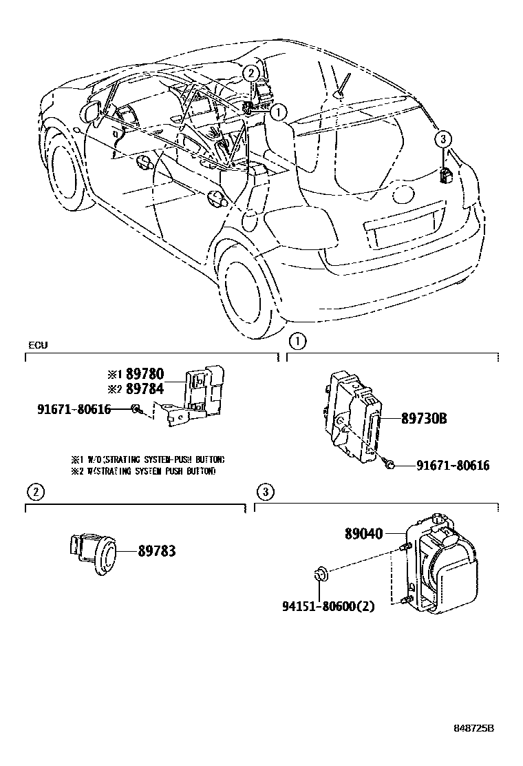 Toyota COROLLA 防盗装置 EPC diagram — 848725B