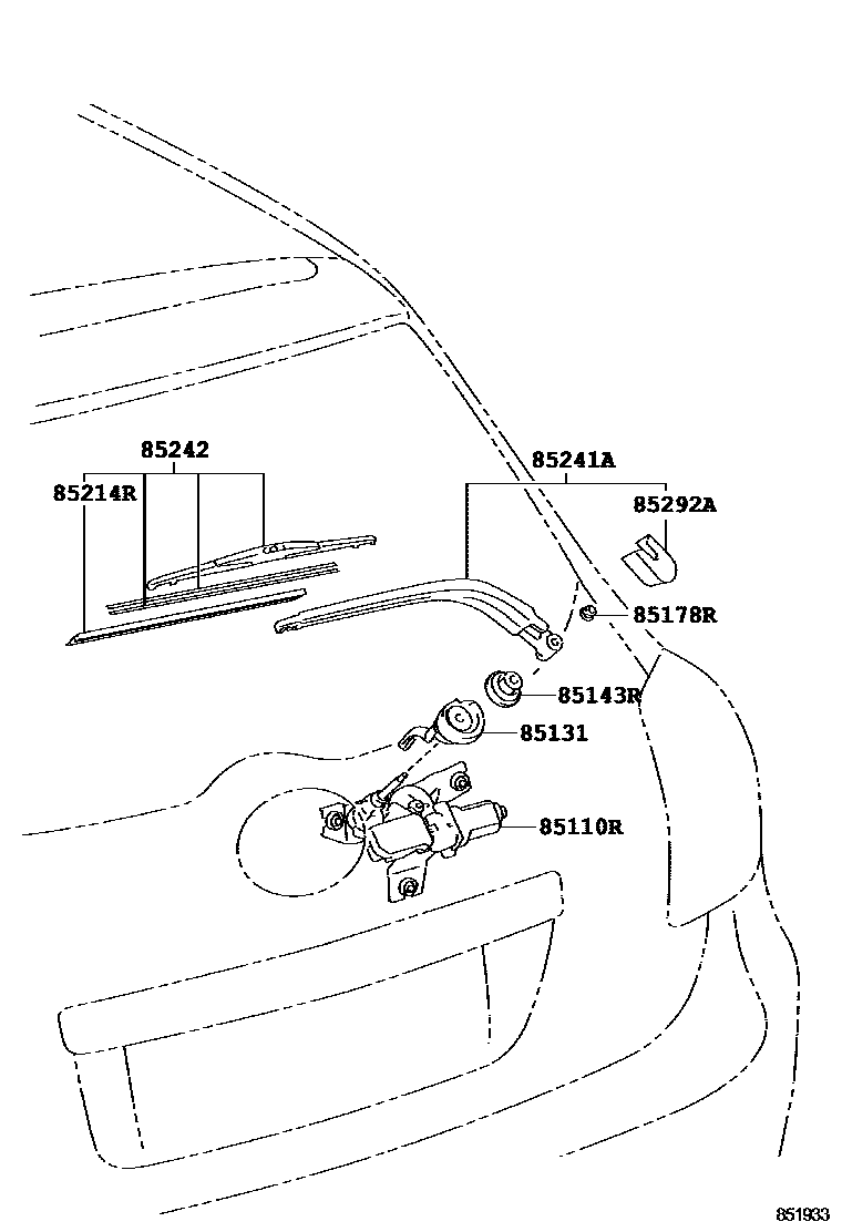 Toyota COROLLA 后刮水器 EPC diagram — 851933