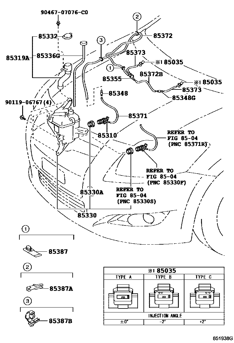 Toyota COROLLA 挡风玻璃清洗器 EPC diagram — 851938G