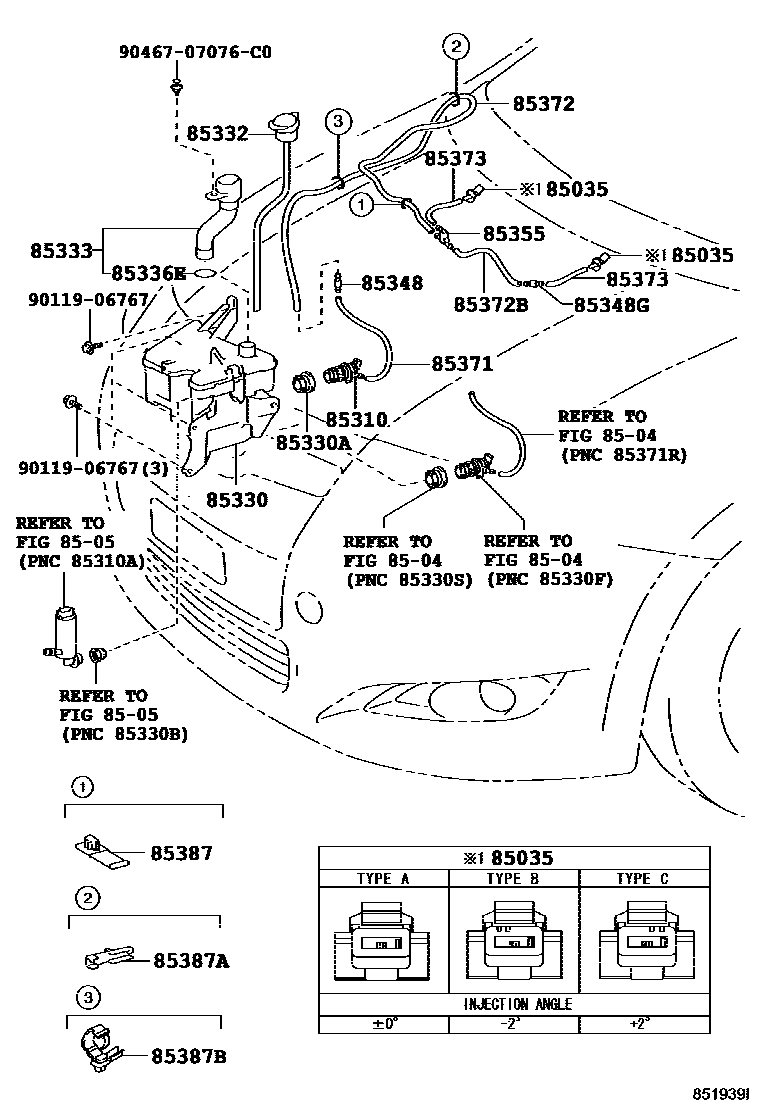 Toyota COROLLA 挡风玻璃清洗器 EPC diagram — 851939I
